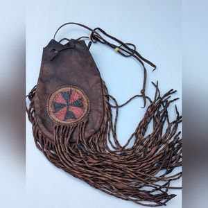 Vintage Kobler Leather Pouch Medicine Bag Maltese Cross Fringe Rare Handmade